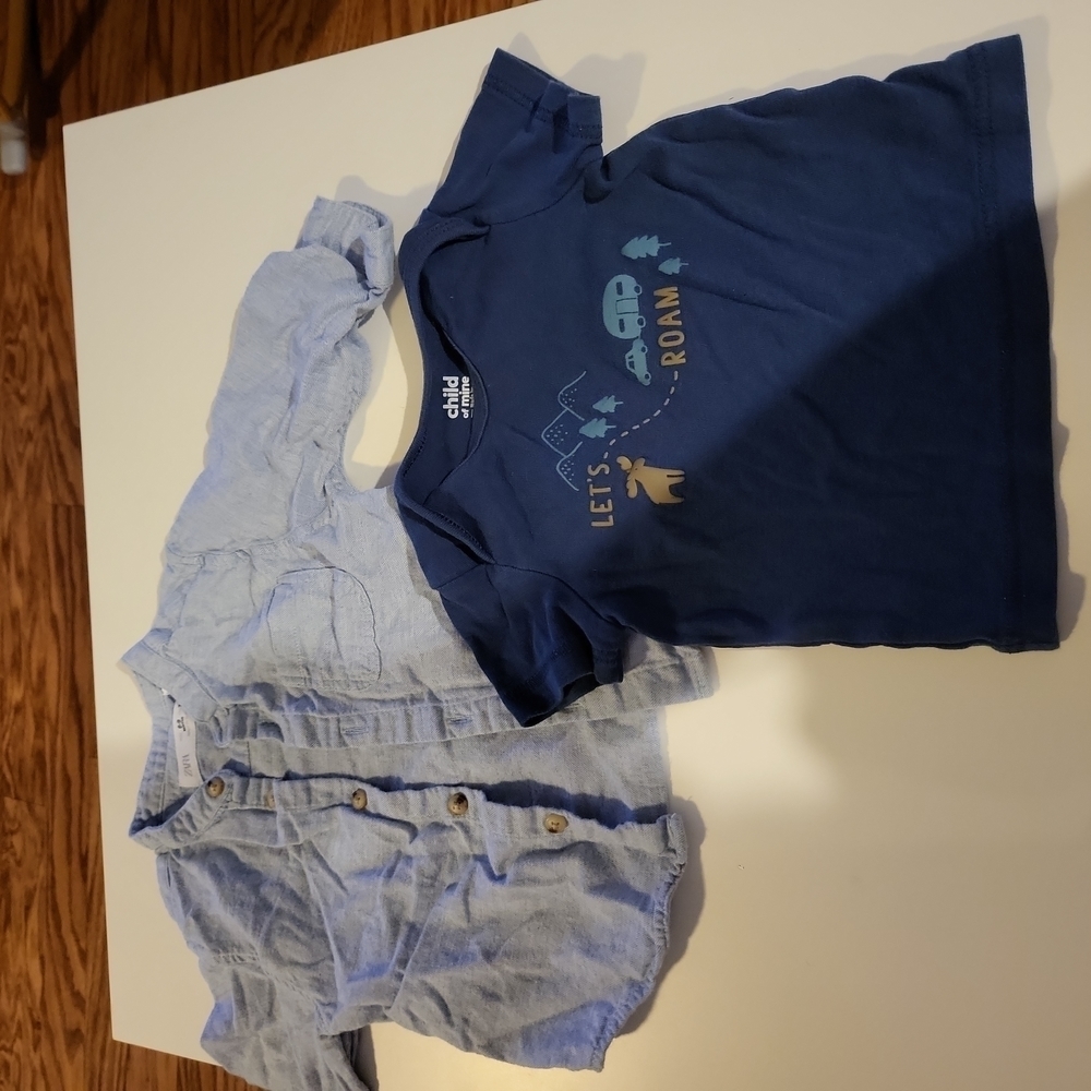 𝅺2 Pieces Set Zara Polo Shirt and Carter's Shirt Blue 6-9 months
